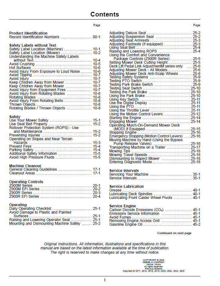 John Deere ZTrak Z900 Series Zero Turn Mower Manual OMUC46549 PDF