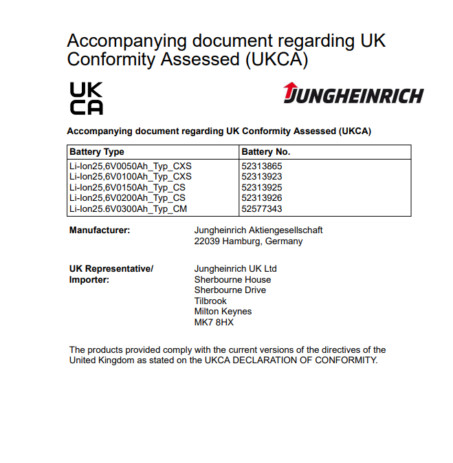 Jungheinrich 25.6V Lithium-Ion Secondary Battery 50Ah 100Ah 150Ah 200Ah 300Ah Operating Instructions Manual 