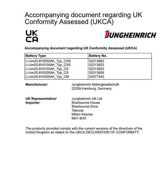 Jungheinrich 25.6V Lithium-Ion Secondary Battery 50Ah 100Ah 150Ah 200Ah 300Ah Operating Instructions Manual 