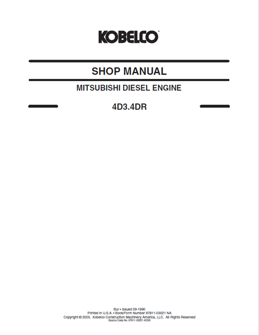 KOBELCO 4D3 & 4DR Mitsubishi Diesel Engine Service Manual