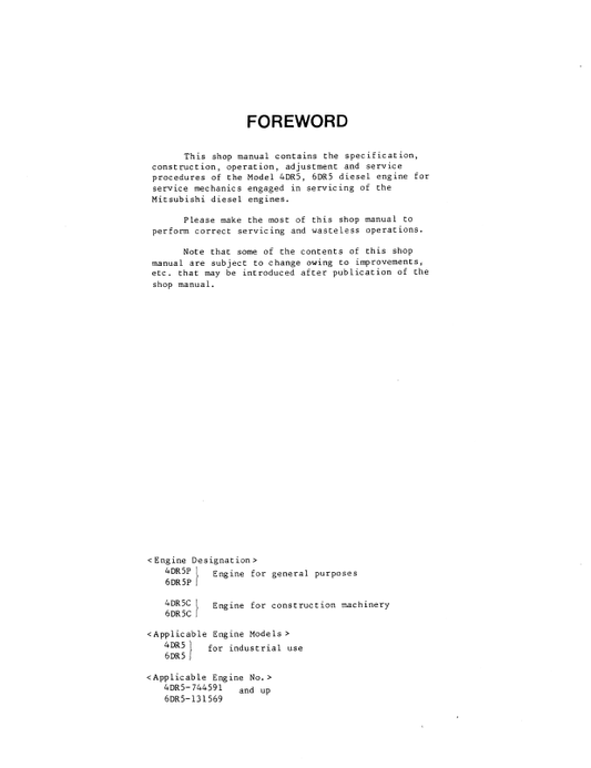 KOBELCO 4DR5 & 6DR5 Mitsubishi Diesel Engine Service Manual