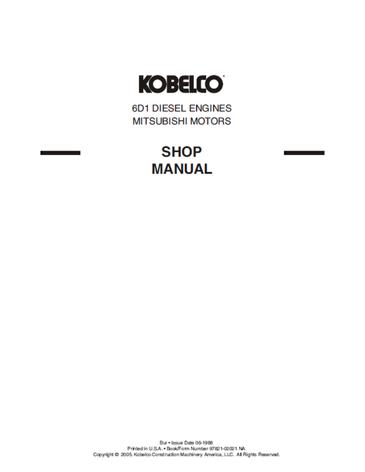 KOBELCO 6D1 Mitsubishi Diesel Engine Service Repair Manual