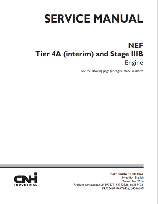KOBELCO NEF Tier 4A (Interim) & Stage IIIB Engine Service Manual PDF
