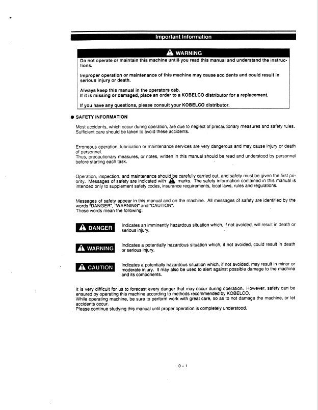 KOBELCO SK100 & SK100L Excavator Operator Manual Download