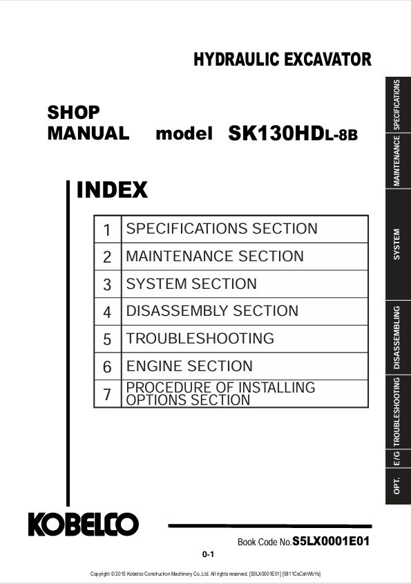 KOBELCO SK130HDL-8B Hydraulic Excavator Shop Manual PDF