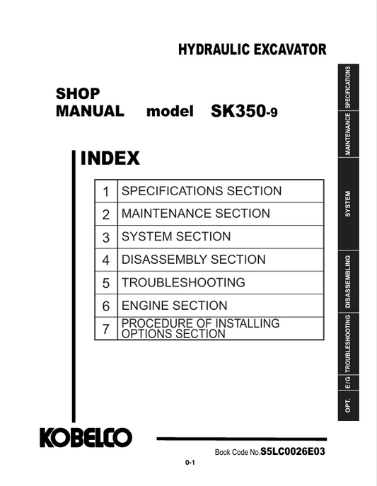 KOBELCO SK350-9 Tier 4 Excavator Repair & Service Manual PDF