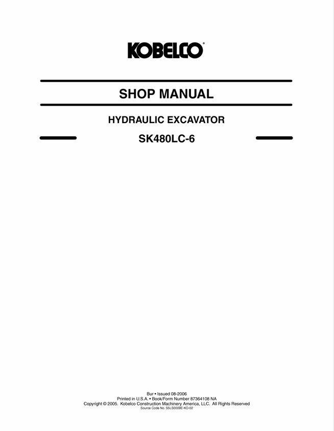 KOBELCO SK480LC-6 Shop & Repair Manual PDF