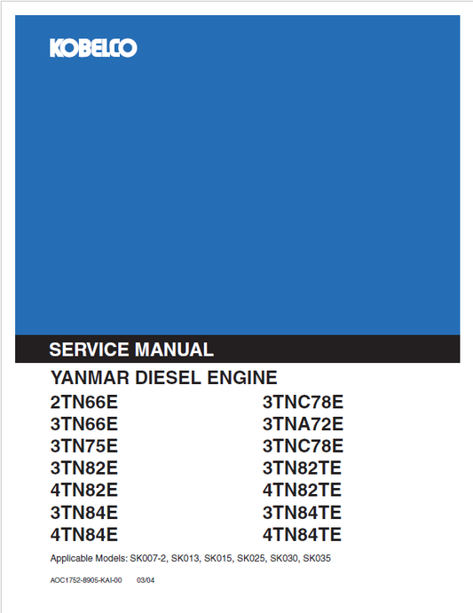 KOBELCO YANMAR 2TN, 3TN, 4TN Diesel Engine Service Manual PDF