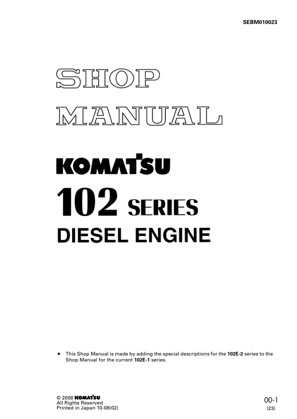 KOMATSU 102 Series Diesel Engine Shop