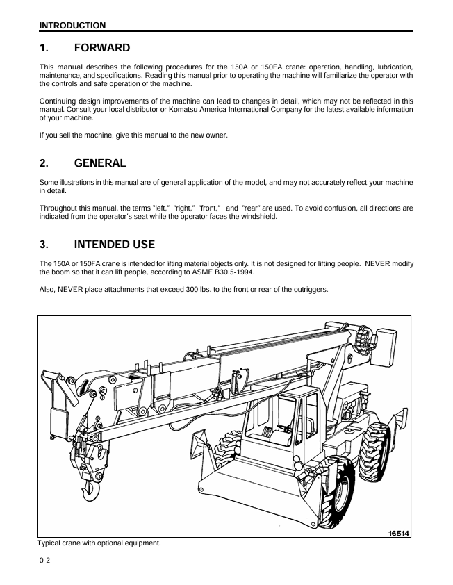 KOMATSU 150A, 150FA Crane Operation, Service & Maintenance PDF