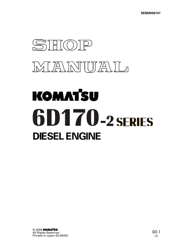 KOMATSU 6D170-2 Series Diesel Engine Shop