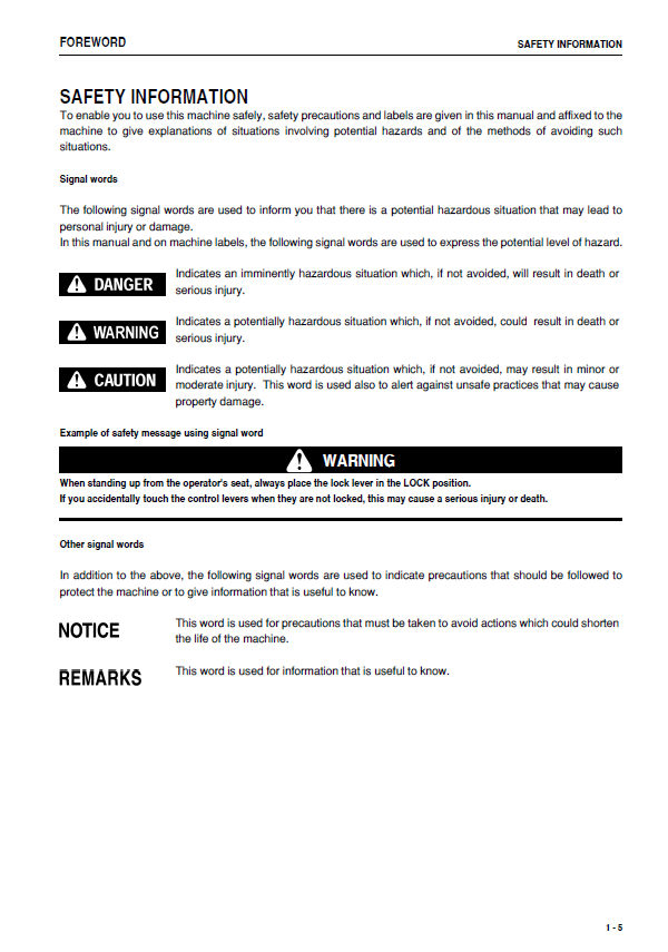 KOMATSU D475A-5 SUPERDOZER Service, Operation & Maintenance Manual