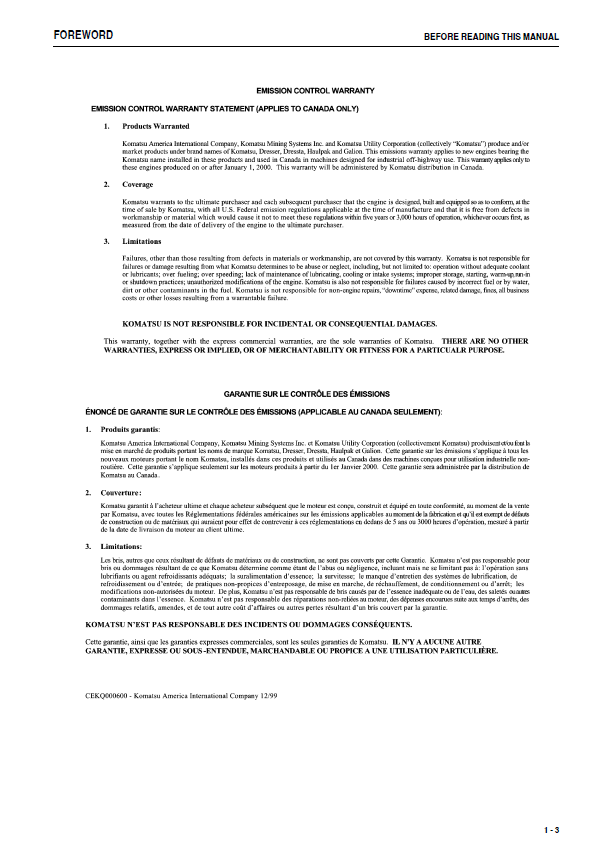 KOMATSU D85EX-15E0 & D85PX-15E0 Operation and Maintenance Manual