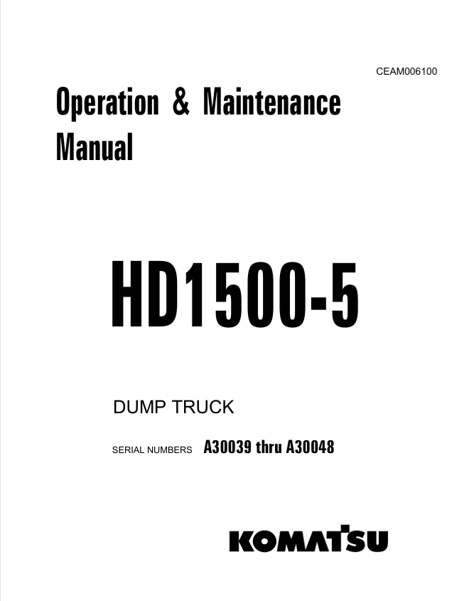 KOMATSU HD1500-5 Dump Truck Operation & Maintenance Manual PDF