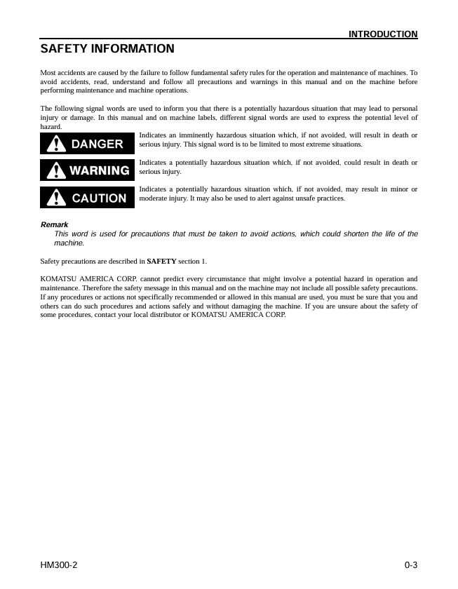 KOMATSU HM300-2 Dump Truck Operation & Maintenance Manual