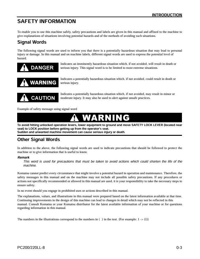 KOMATSU PC200LL-8, PC220LL-8 Operation & Maintenance Manual PDF