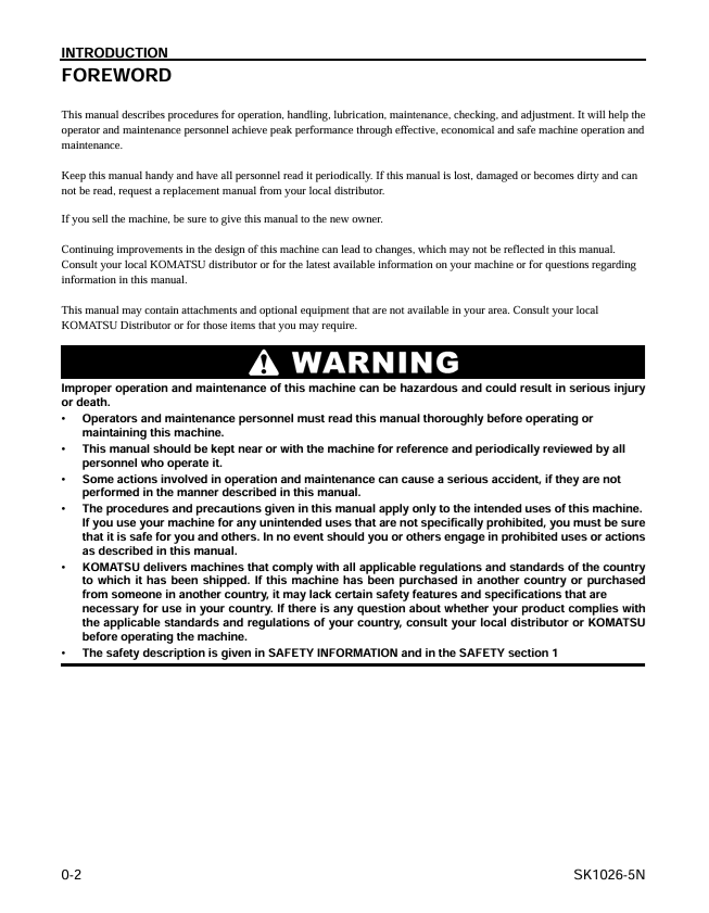 KOMATSU SK1026-5N Operation and Maintenance Manual PDF Download