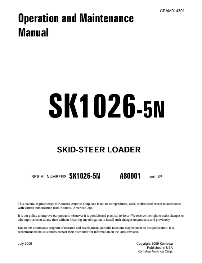 KOMATSU SK1026-5N Skid-Steer Loader Operation & Maintenance PDF