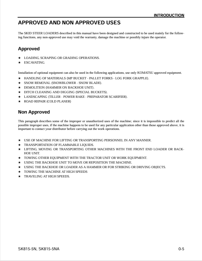 KOMATSU SK815-5N SK815-5NA Loader Operation Manual PDF