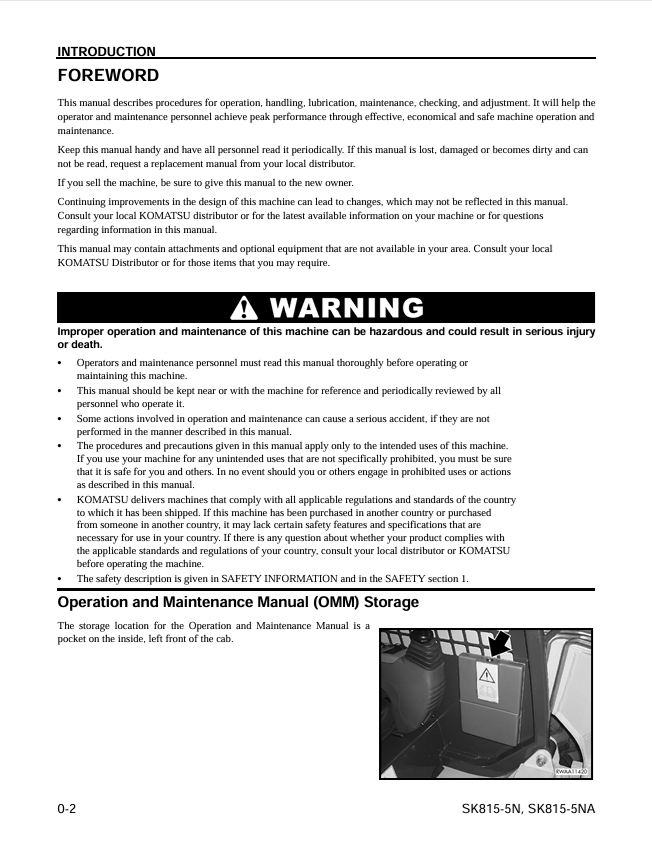 KOMATSU SK815-5N SK815-5NA Operation & Maintenance Manual
