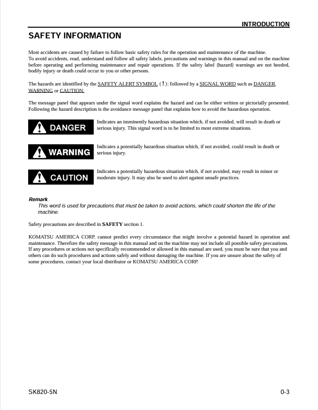 KOMATSU SK820-5N Skid Steer Loader Maintenance Manual PDF