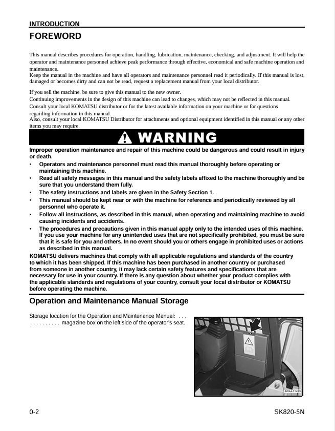 KOMATSU SK820-5N Skid Steer Loader Operation Manual PDF