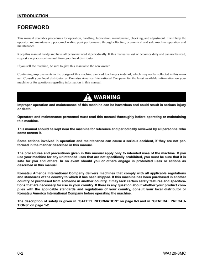 KOMATSU WA120-3MC Wheel Loader Service & Maintenance Manual PDF