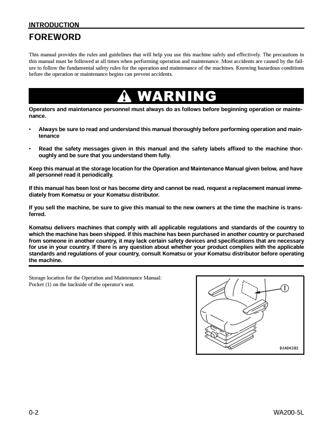 KOMATSU WA200-5L Operation and Maintenance Manual PDF Download
