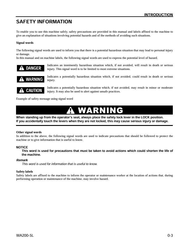KOMATSU WA200-5L Wheel Loader Manual – Operation & Maintenance PDF