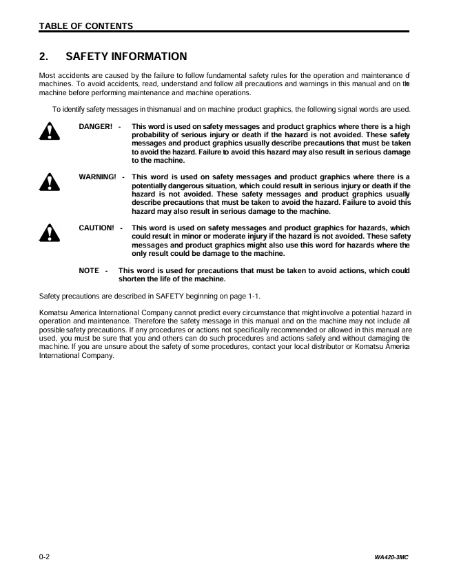 KOMATSU WA420-3 Wheel Loader Service & Maintenance Manual PDF