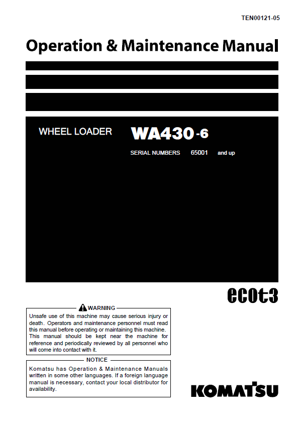 KOMATSU WA430-6 Wheel Loader Operation & Maintenance Manual PDF