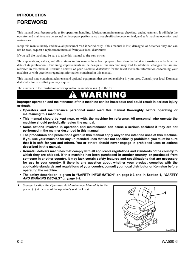 KOMATSU WA500-6 Wheel Loader Manual PDF – Operation & Maintenance