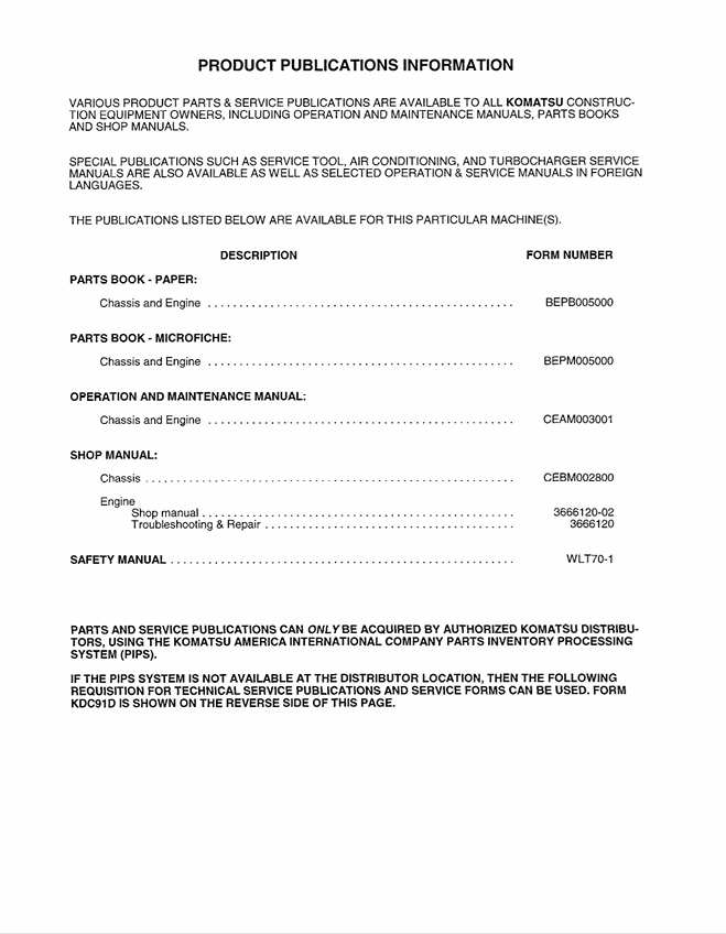 KOMATSU WA600-3 Wheel Loader Service & Maintenance Manual PDF