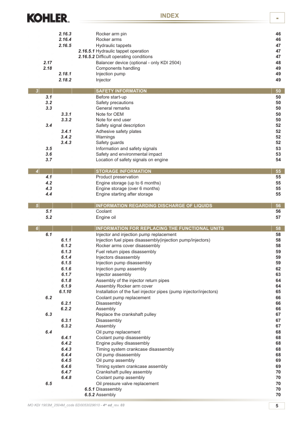 Kohler Diesel KDI 1903 M - 2504 M Service and Repair Guide