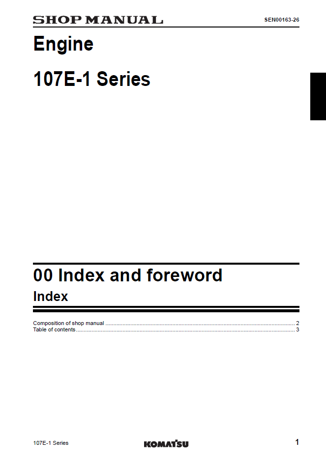 Komatsu 107E-1 Series Engine Manual SEN00161-26 PDF