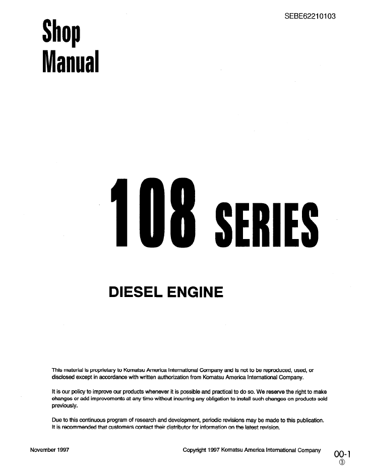 Komatsu 108 Series Diesel Engine Shop Manual SEBD62210103