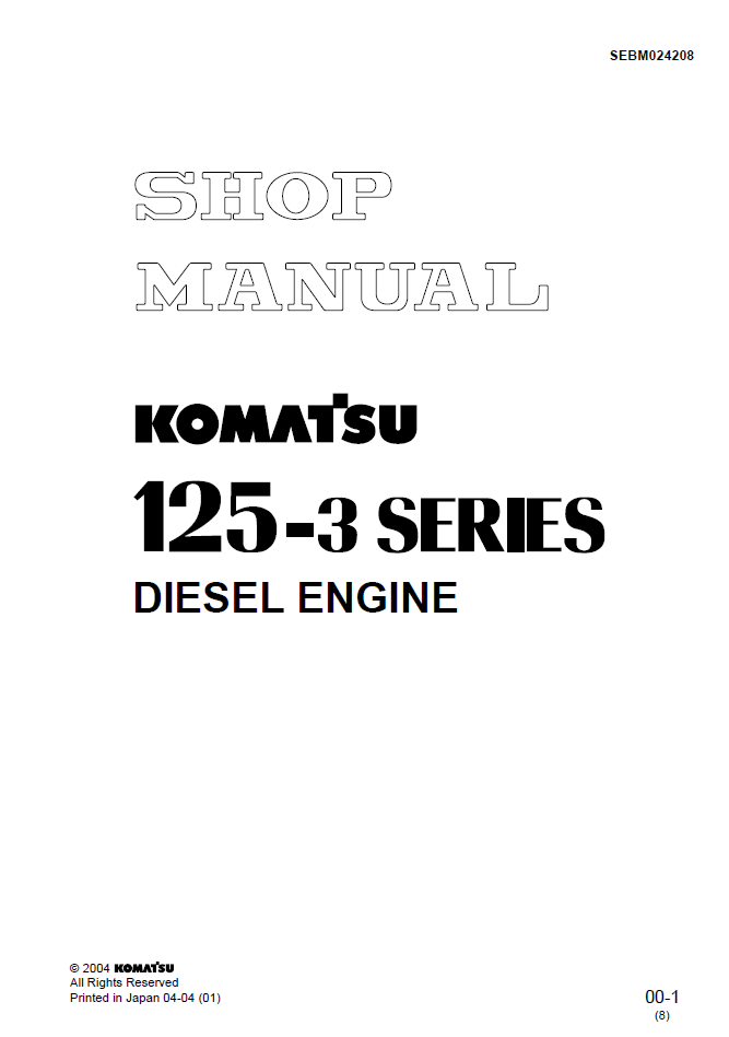 Komatsu 125-3 Series Diesel Engine Shop Manual SEBM024208 PDF