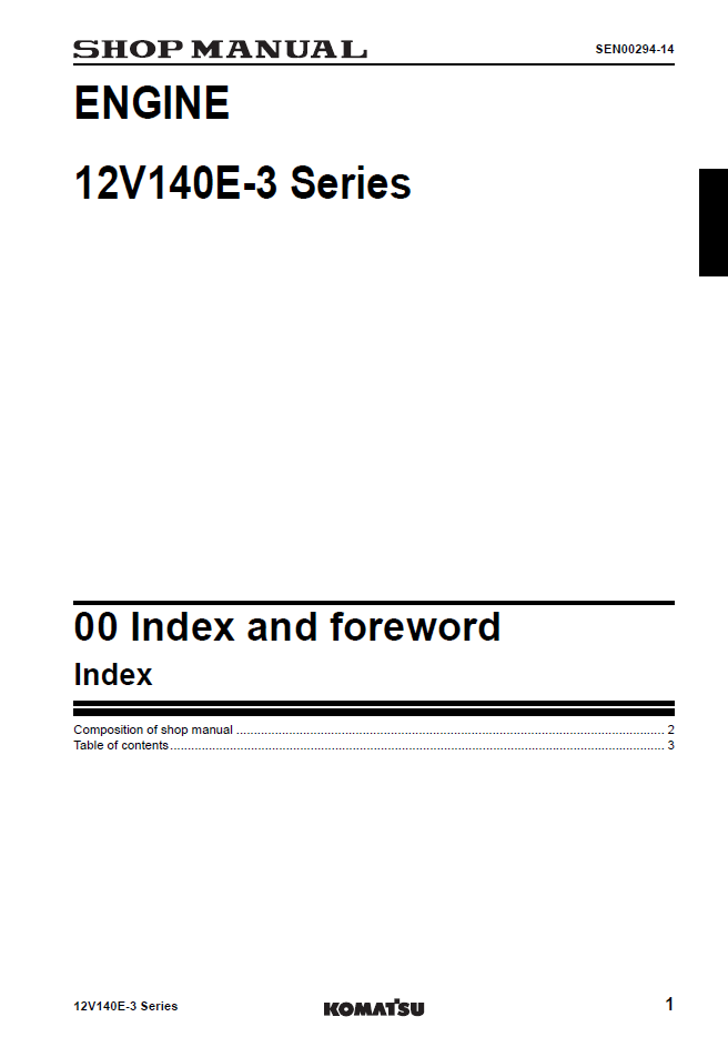 Komatsu 12V140E-3 Series Engine Manual SEN00291-14 PDF