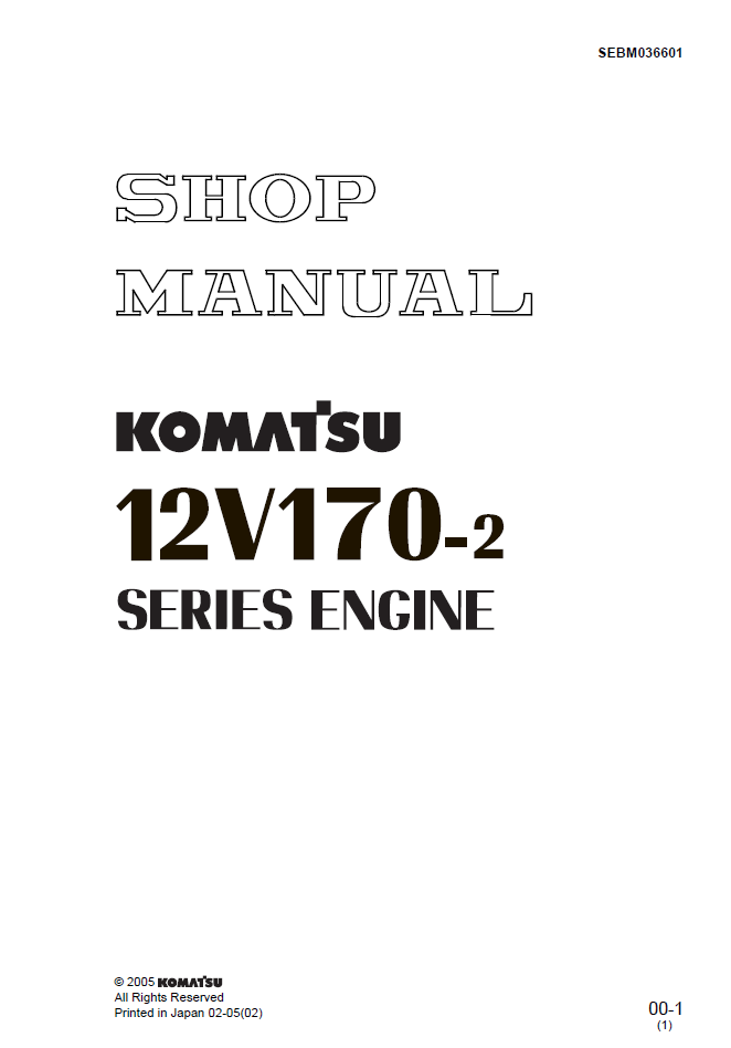 Komatsu 12V170-2 Series Engine Manual SEBM036601 PDF