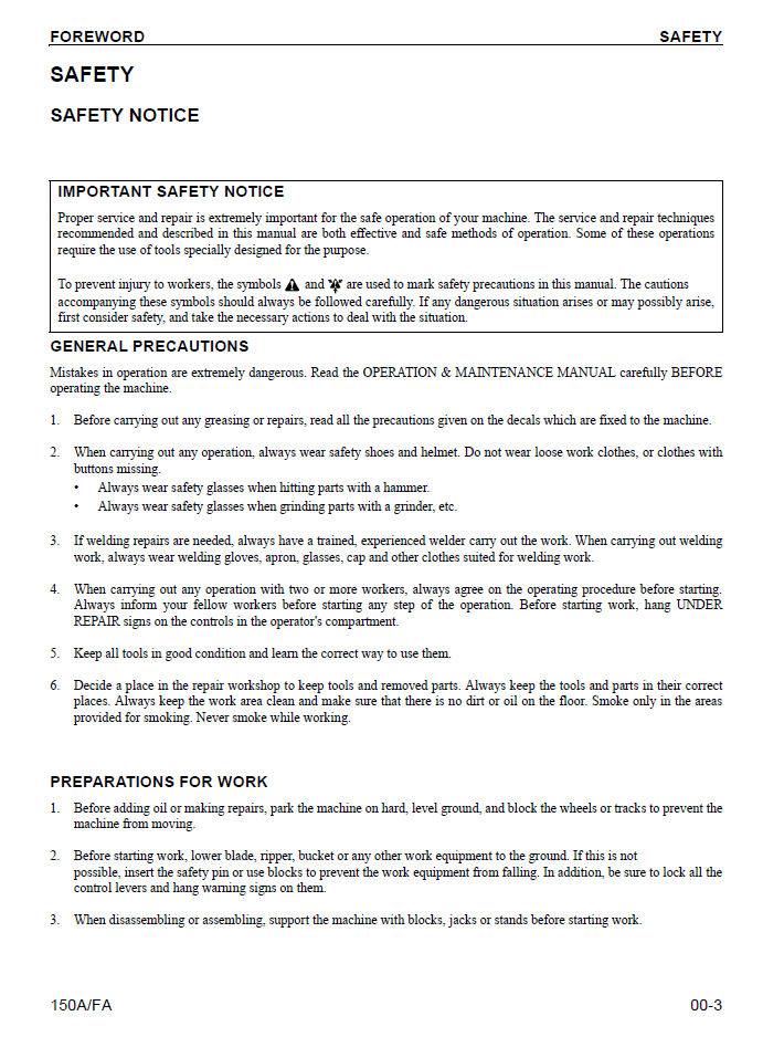 Komatsu 150A/FA Crane Service Manual CEBD001400