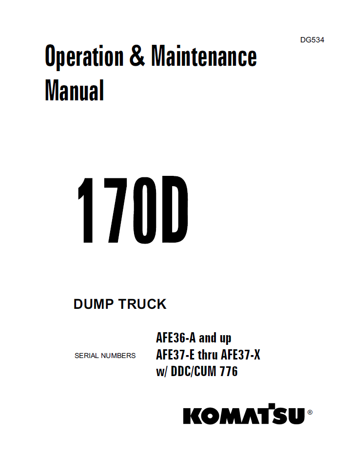 Komatsu 170D Dump Truck Official Operation & Maintenance Manual - DG534 PDF