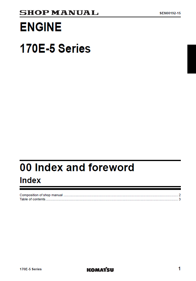Komatsu 170E-5 Series Engine Manual SEN00190-15 PDF