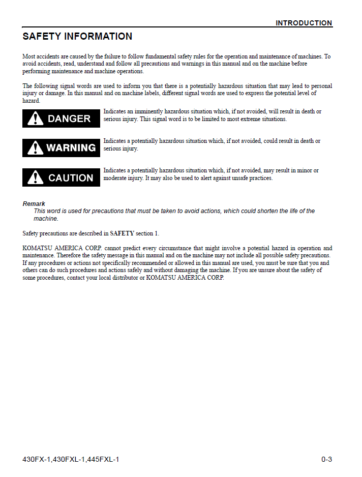 Komatsu 430FX-1 430FXL-1 445FXL-1 Maintenance Manual CEAM023702