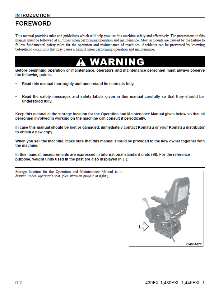 Komatsu 430FX-1 430FXL-1 445FXL-1 Operation Manual CEAM023702