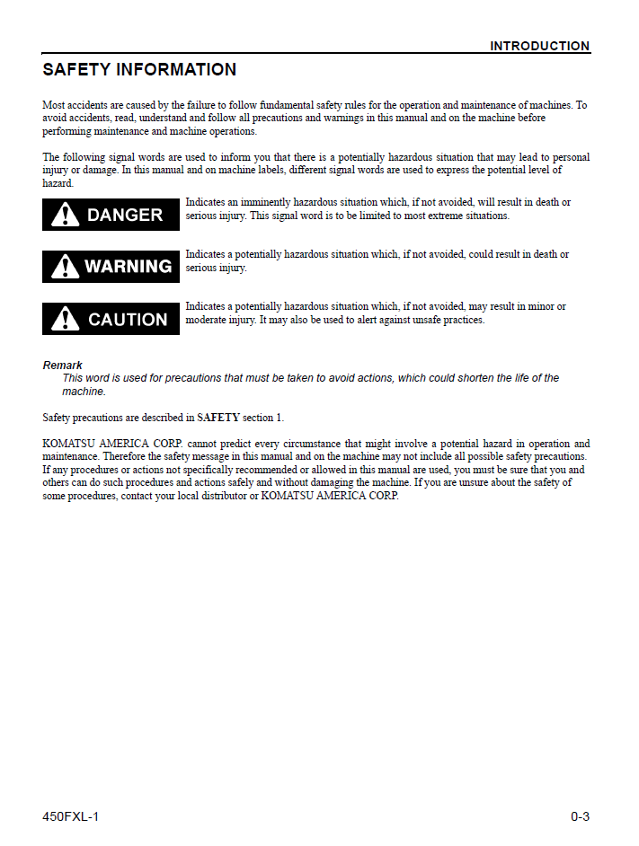 Komatsu 450FXL-1 Operation & Maintenance Manual CEAM023802