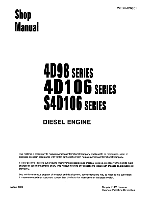 Komatsu 4D106 & S4D106ER Diesel Engine Shop Manual PDF