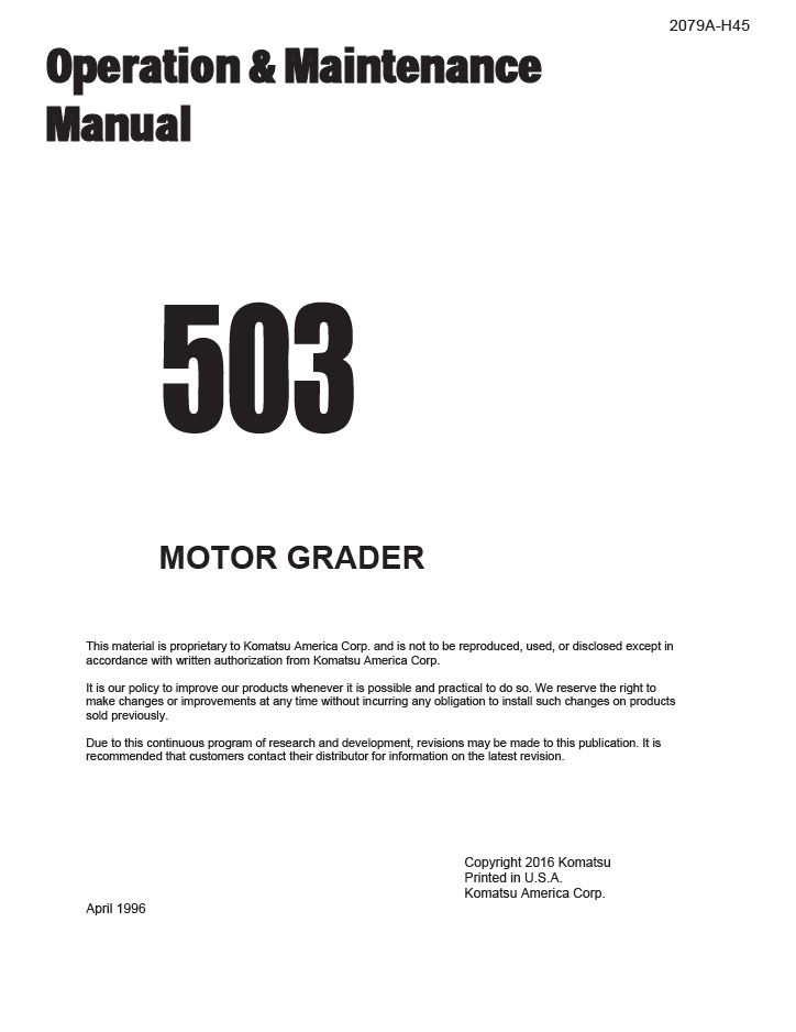 Komatsu 503 Motor Garden Operation Manual 2079A-H45 PDF