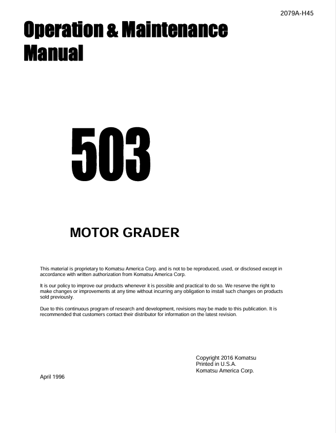 Komatsu 503 Motor Grader Operation & Maintenance Manual PDF