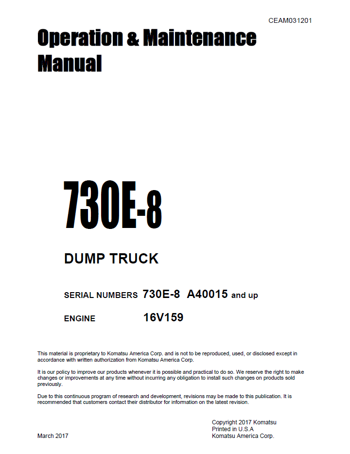 Komatsu 730E-8 Heavy-Duty Truck Manual CEAM031201 PDF