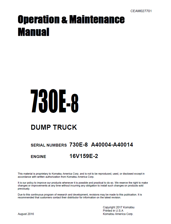 Komatsu 730E-8 Manual CEAM027701 PDF